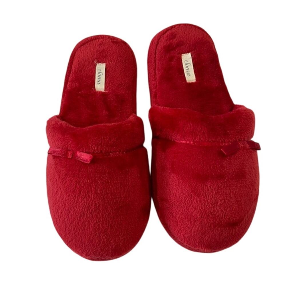 Soma, Women's Embraceable Plush Slippers in Ruby Red W/Bow
